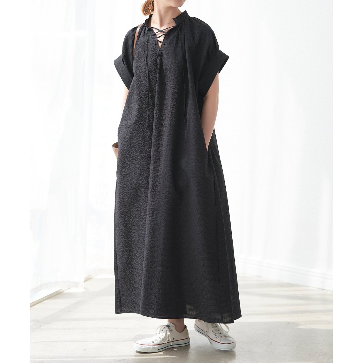 良品✨Spick and Span✨ サッカージレースアップワンピース　ブラック Spick and span サッカージレースアップワンピース - メルカリ