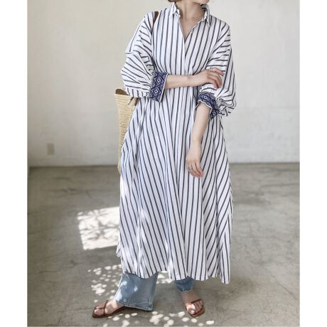 ne Quittez pas/ヌキテパ 】ポプリンストライプ EMB シャツドレス  