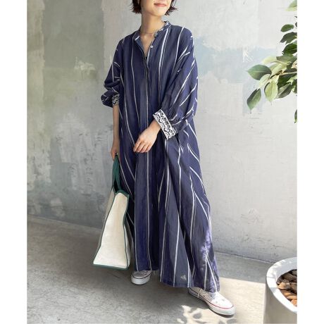 ne Quittez pas/ヌキテパ 】コットンリネンストライプシャツドレス  