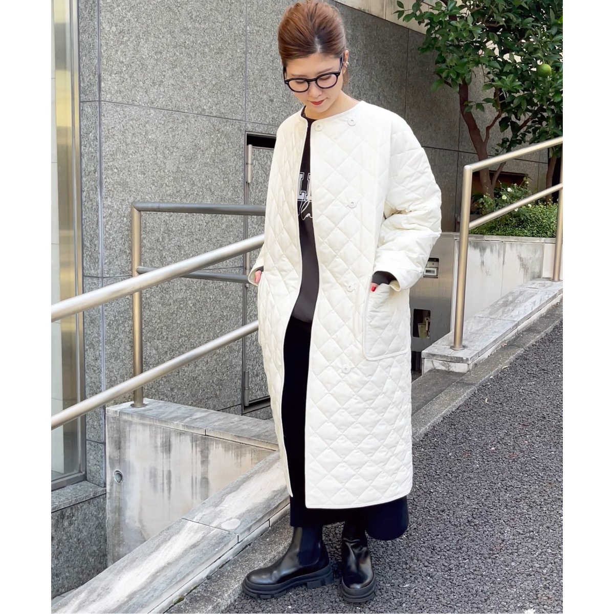 キルティングノーカラーロングコート | スピック＆スパン(Spick and