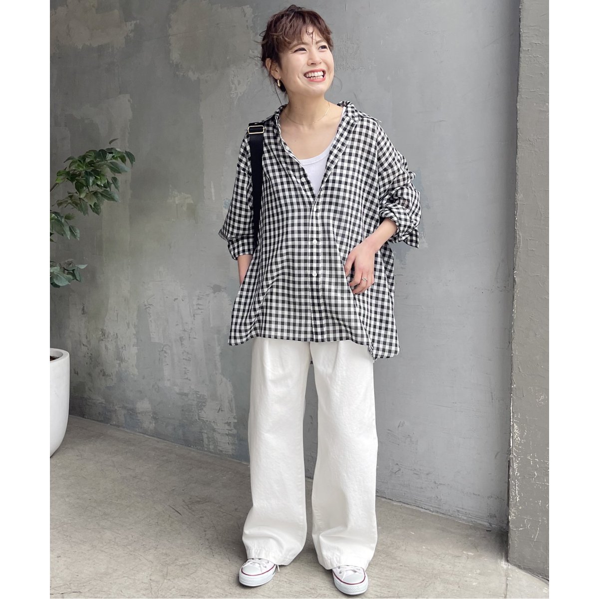 【Spick & Span／スピックアンドスパン】★ギンガムチェックビッグシャツ スピックアンドスパン ギンガムチェックビッグシャツ ブラウン