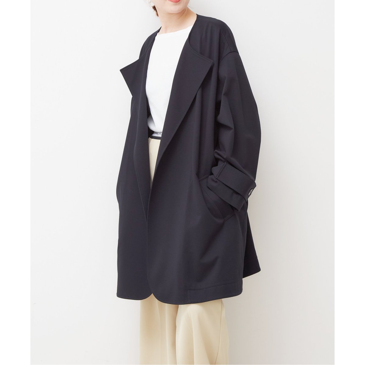 【Spick & Span】近年☆新品☆カルゼジャージーノーカラーハーフコート 新品 Spick & Span カルゼジャージーノーカラーハーフコート