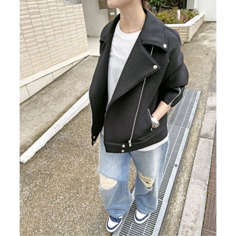 Spick&Spanムートンライダースジャケット ならしゃ ベージュ