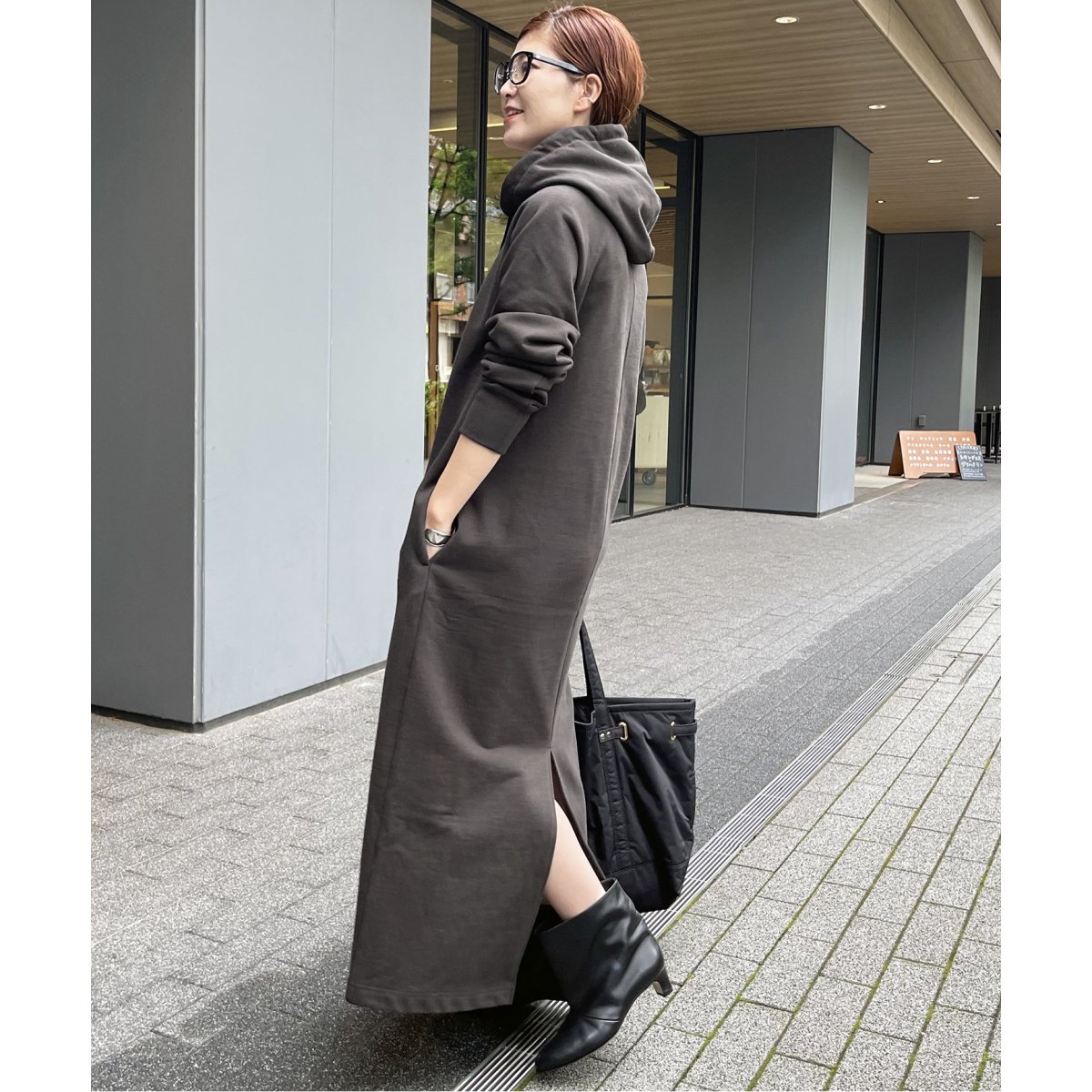Spick&Span 23AW ヘビー裏毛ロングワンピース チャコール ヘビー裏毛ロングワンピース | スピック＆スパン(Spick and Span