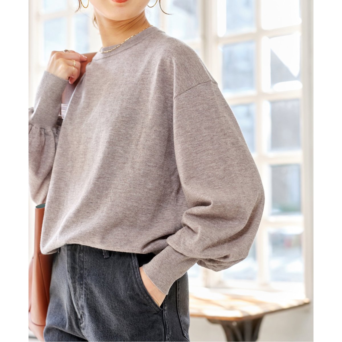 23AW Spick&amp;Span クルーネック ボリュームスリーブニット 黒 Spick & Span - 23AW Spick&Span クルーネック ボリュームスリーブ