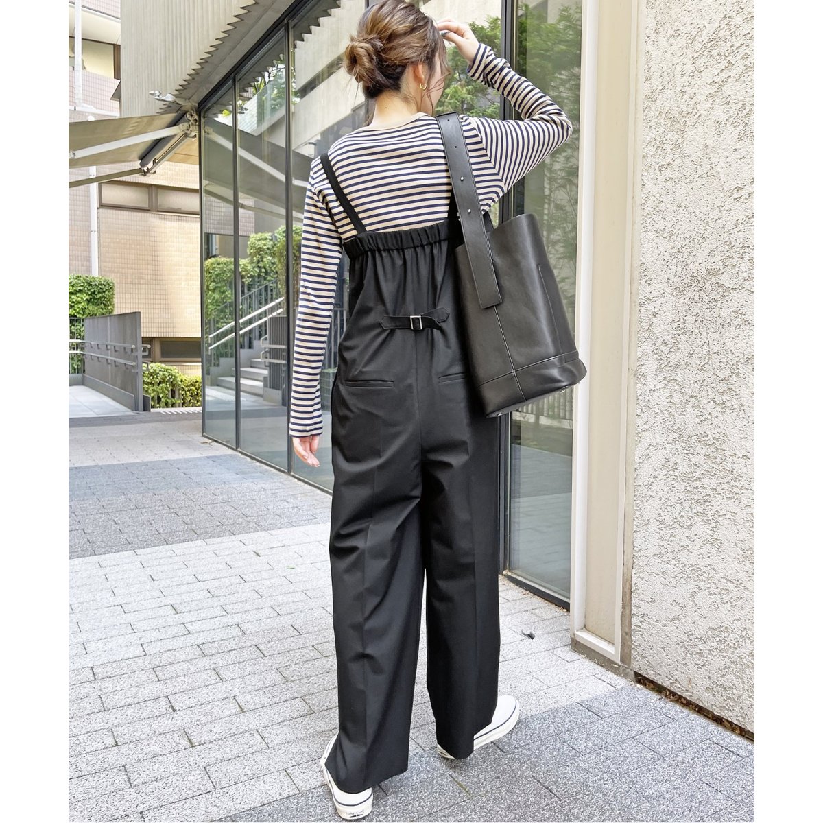 美品 スピックアンドスパン 24AW ベアオールインワン ネイビー 38 Spick & Span（スピックアンドスパン）の「ストライプベア