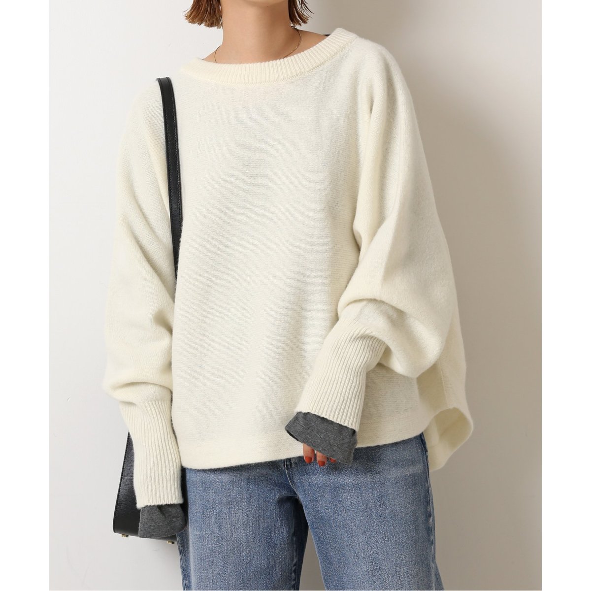 美品【spick&span】ドルマンロングリブニット　グレー Spick and Span ドルマンロングリブニット グレーA スピック