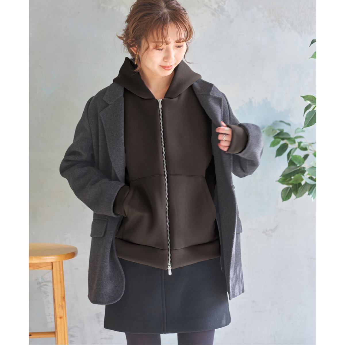 50%OFF Spick and Span フェルテッドニットパーカー グレー - トップス