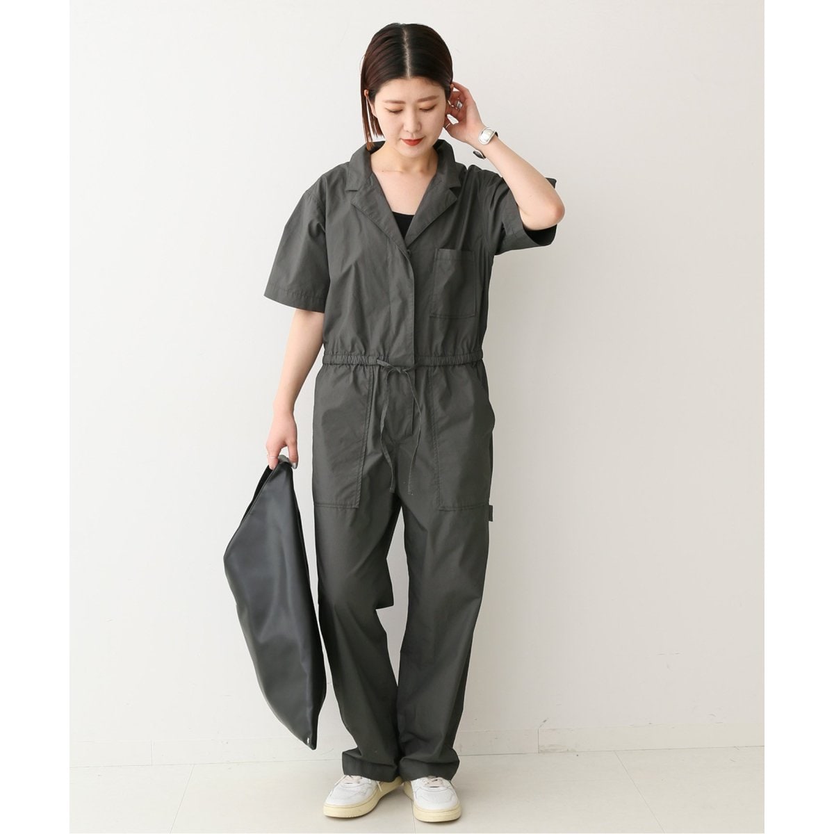 極美品☘️spick&span ノーカラーハーフスリーブジャンプスーツ 極美品☘️spick&span ノーカラーハーフスリーブジャンプスーツ