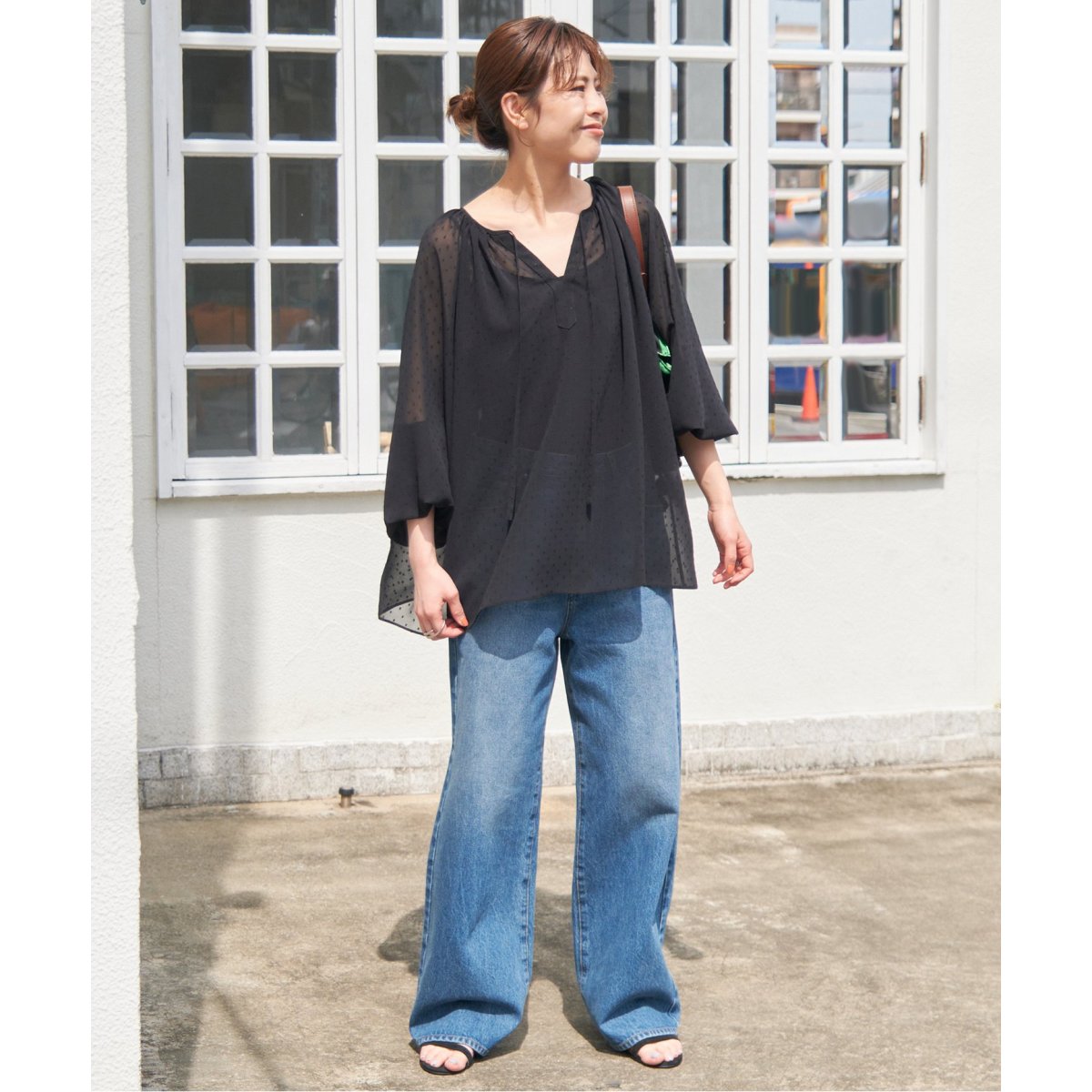 Spick&Span ドットジャガードボリュームスリーブブラウス　ブラック ドットジャガードボリュームスリーブブラウス | スピック