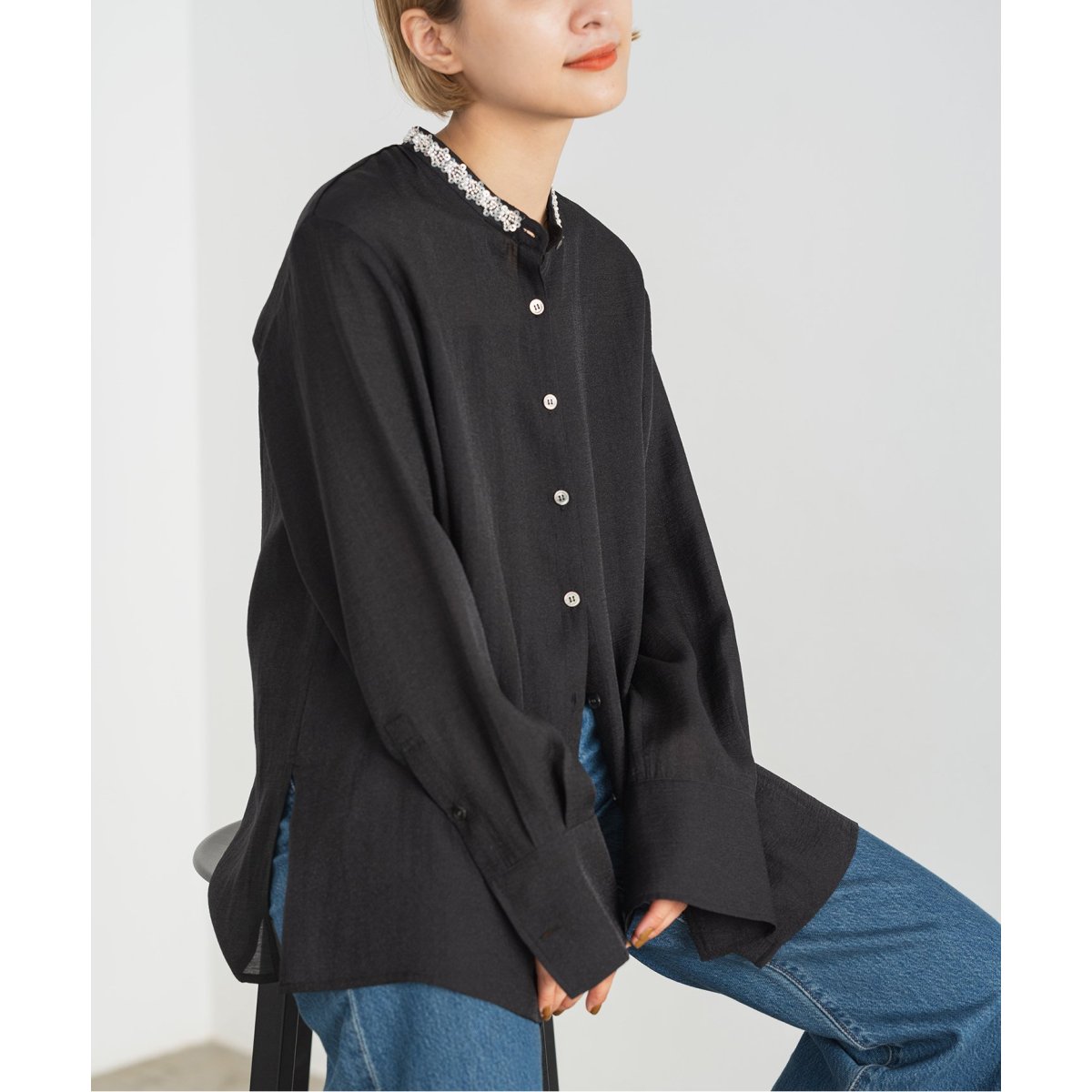 新品Spick and Span スパンコール＆パールスタンドカラーシャツ スパンコール＆パールスタンドカラーシャツ | スピック＆スパン
