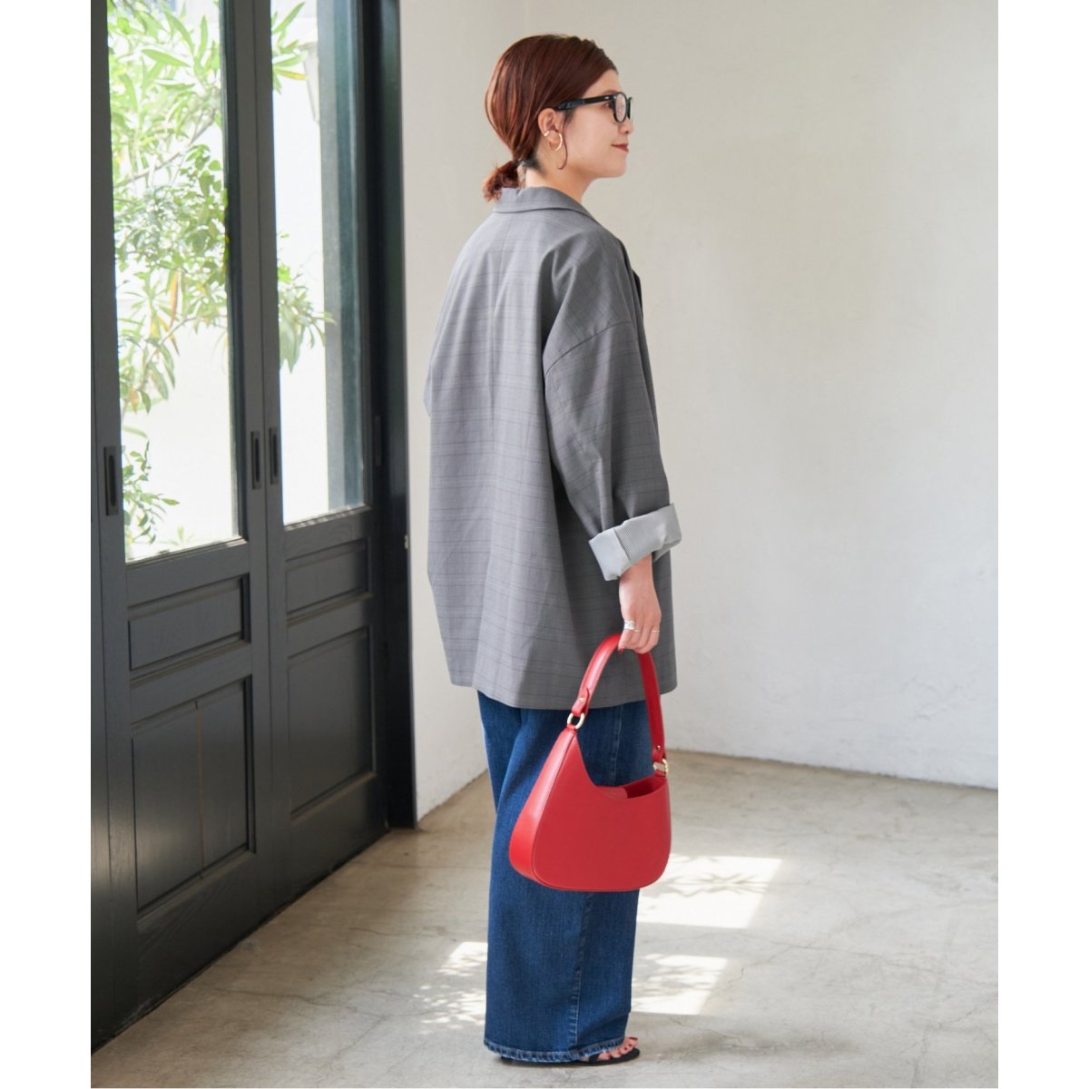 美品 スピックアンドスパン 24AW チェックルーズジャケット ネイビー 美品 スピックアンドスパン 24AW チェックルーズジャケット