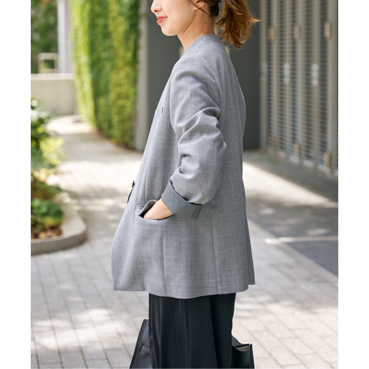 spick＆span パウダーツイルノーカラージャケット　グレー　38 パウダーツイルノーカラージャケット（テーラードジャケット