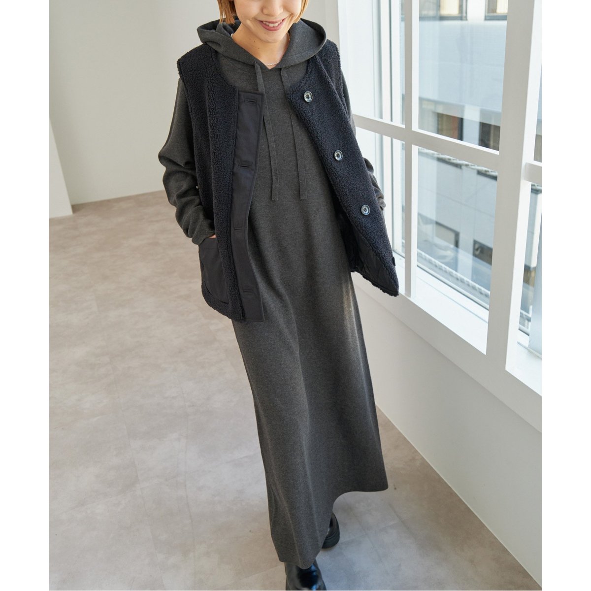 フーテッド ニットロングワンピース | スピック＆スパン(Spick