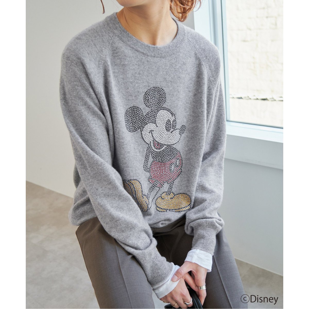 ゆめじ 美品【ミッキーマウス /カシミヤ ラインストーンニット】 スピックアンドスパン ミッキーマウス /カシミヤ ラインストーン
