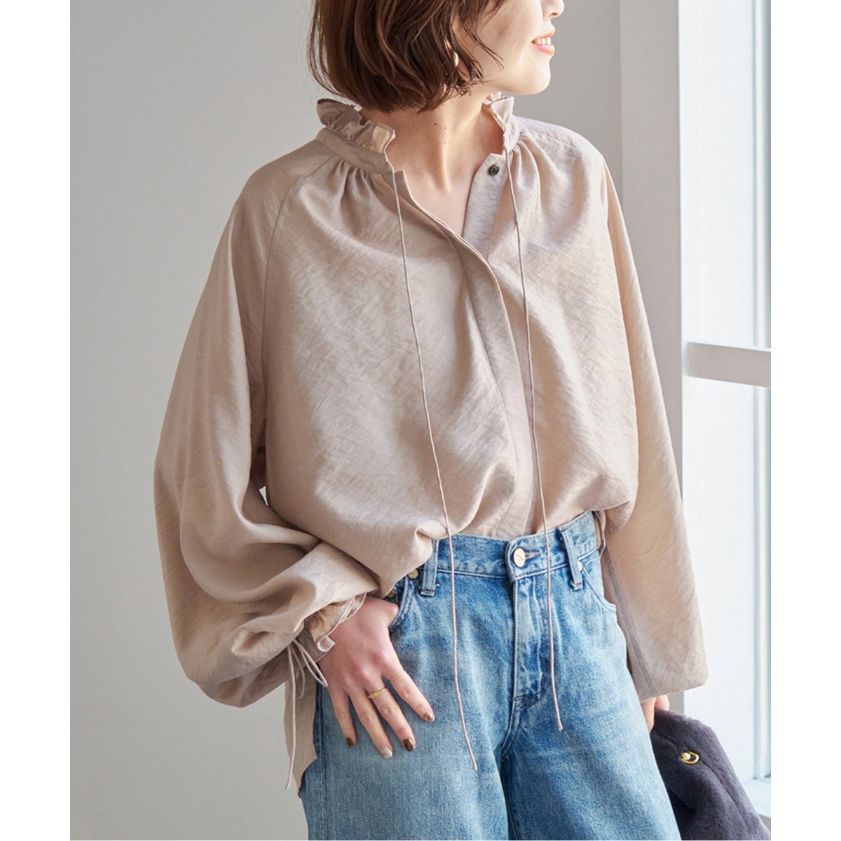 ちー　スピック&スパン　黒　ハイブリットフリルリボン　ブラウス Spick & Span（スピックアンドスパン）の「《追加》ハイブリットフリル