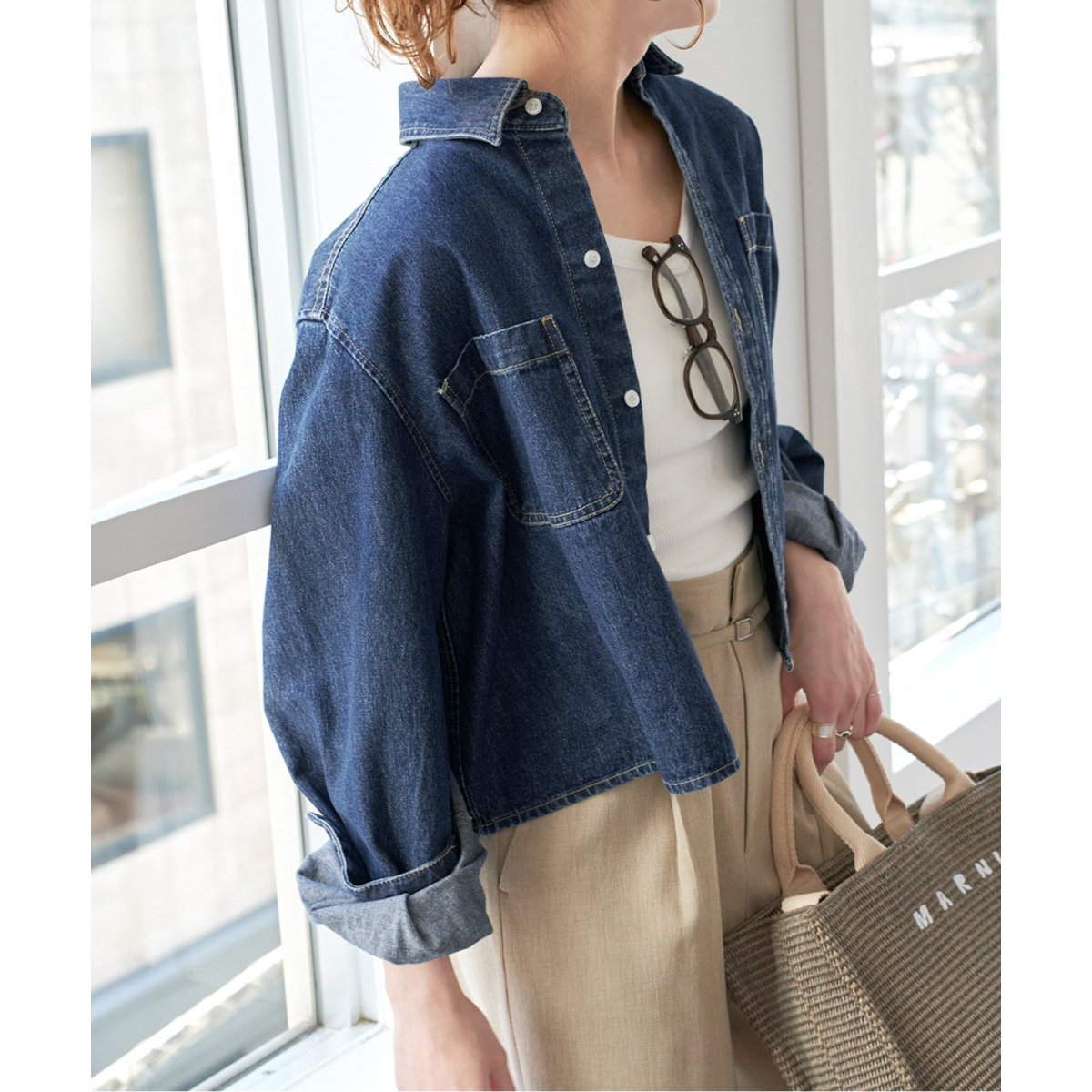 Spick&Span◆24SS/ショートデニムシャツ/長袖シャツ/F/デニム/インディゴ/24-050-200-9001-3-0 追加3》ショートデニムシャツ | スピック＆スパン(Spick and