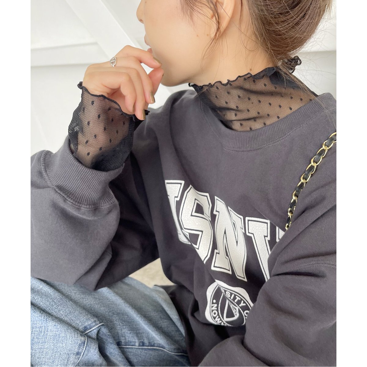 タグ付き☆Spick and Span ドットチュールハイネックプル
