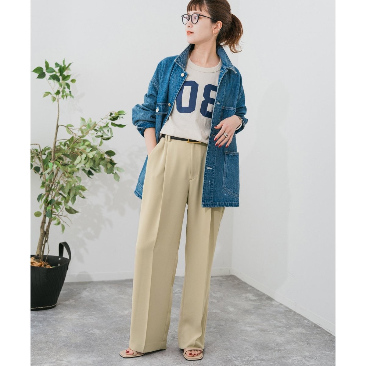 ダウェイ DAWEI タック使いストレートパンツ リネンコットンなど フレッシュグリーン ダウェイ DAWEI タック使いストレートパンツ リネンコットンなど