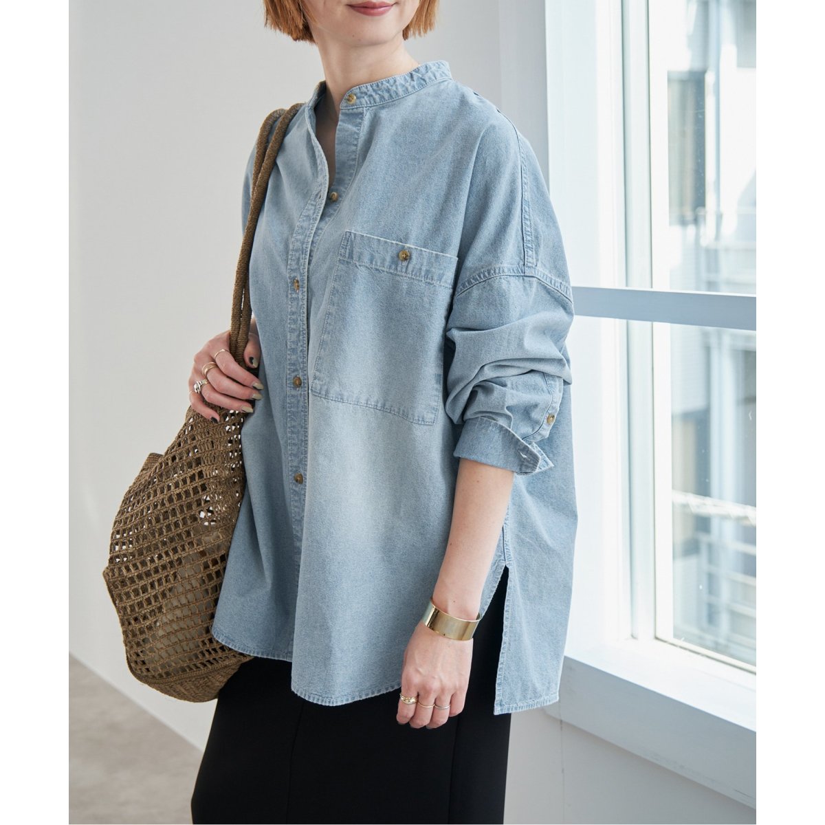 Spick & Span《追加》バンドカラーボックスダンガリーシャツ