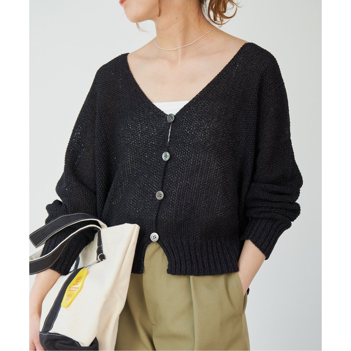 【美品】スピックアンドスパン ペーパーヤーンカーディガン Vネック　洗える Spick＆Span カーディガン 手洗い可 / 「追加」ペーパーヤーン