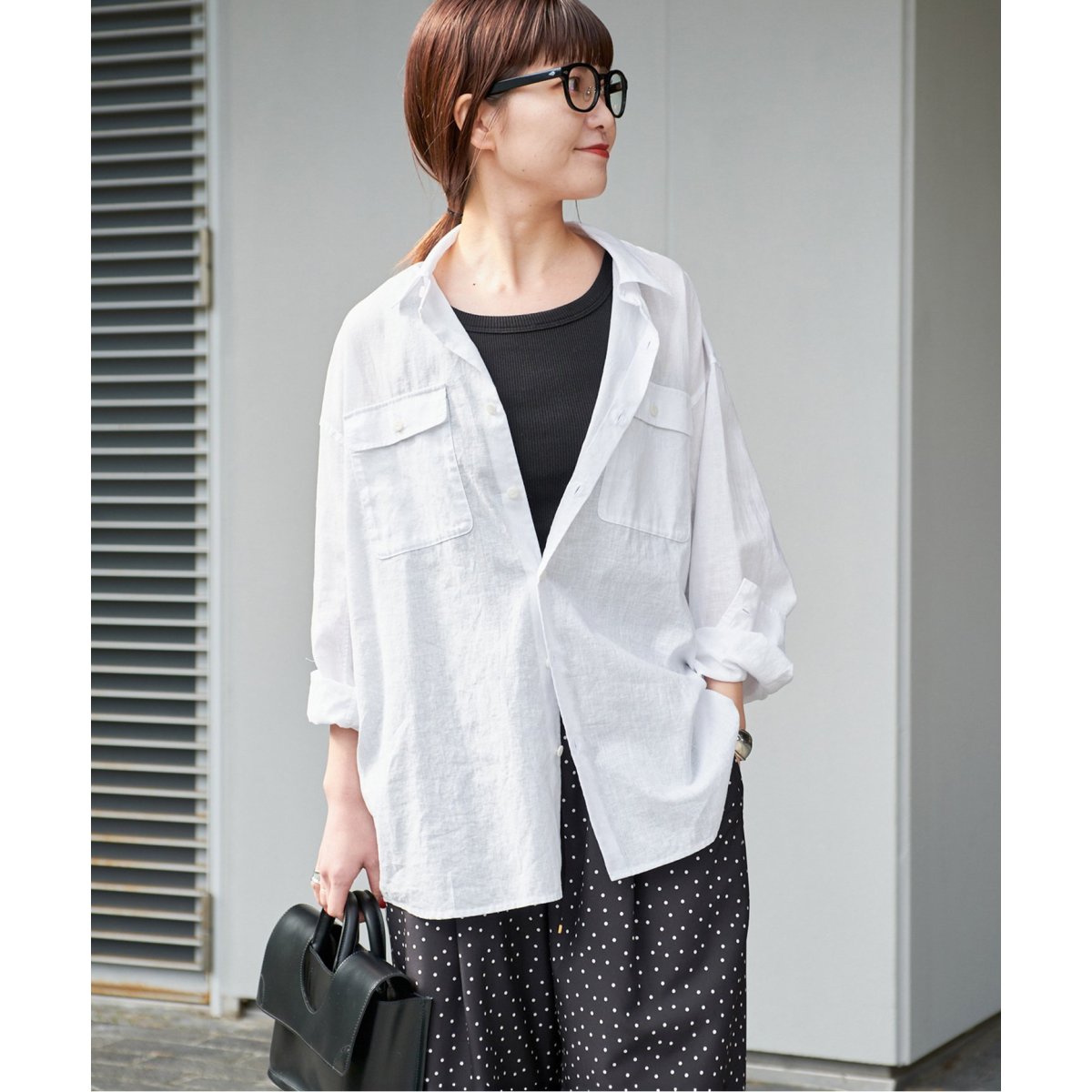 24SS 美品 スピックアンドスパン オーバーサイズ リネン 長袖 シャツ 白 極美品♪ スピックアンドスパン リネンシャツ 長袖 M相当