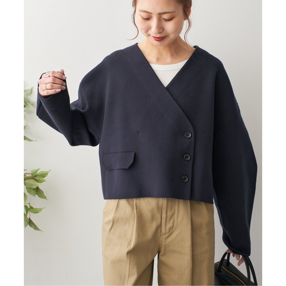 【超ポイント祭?期間限定】 Vネックニットジャケット Span and スピック＆スパン(Spick | トップス