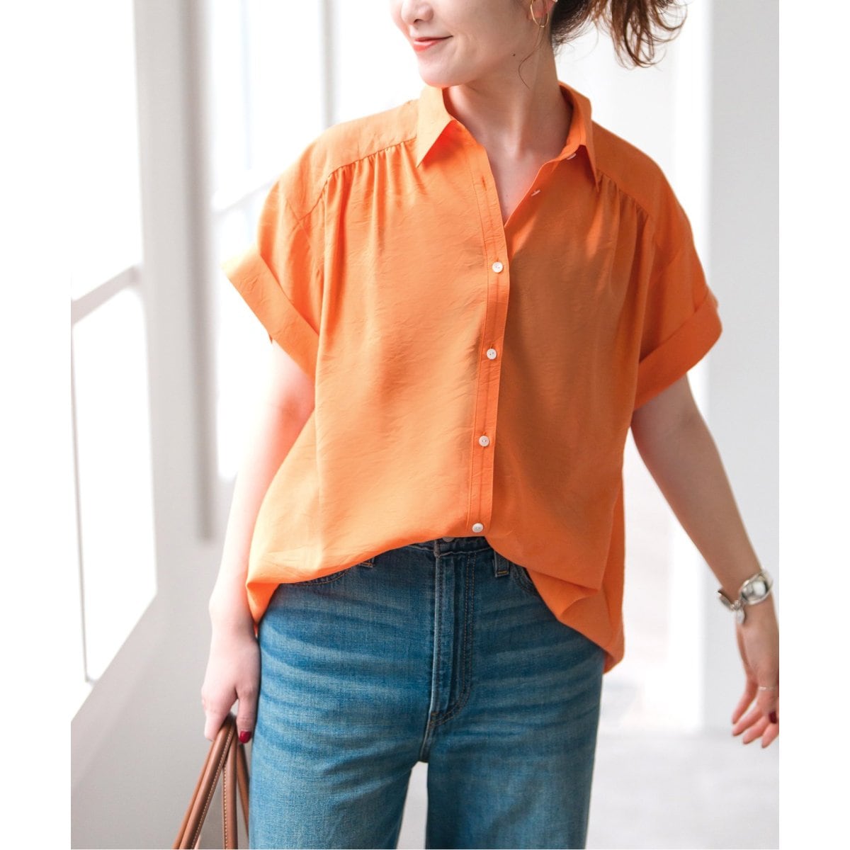 「Spick & Span」 半袖ブラウス FREE オレンジ レディース ソフトローンギャザー半袖シャツ | スピック＆スパン(Spick and