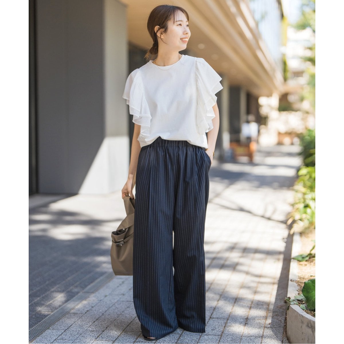 Spick and Span ファブリックコンビフレアスリーブプルオーバー Spick & Span｜ファブリックコンビフレアスリーブプルオーバー