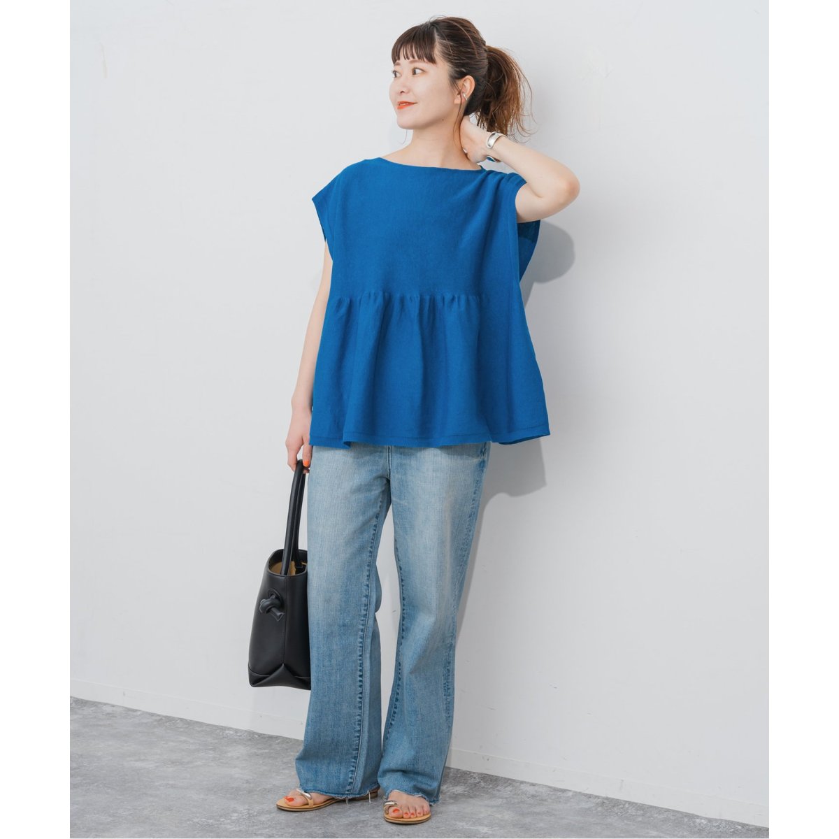 spic&span ギマコットンフレンチスリーブプルオーバー　ブルーA Spick＆Span ニット セーター 手洗い可 / ギマコットンフレンチ
