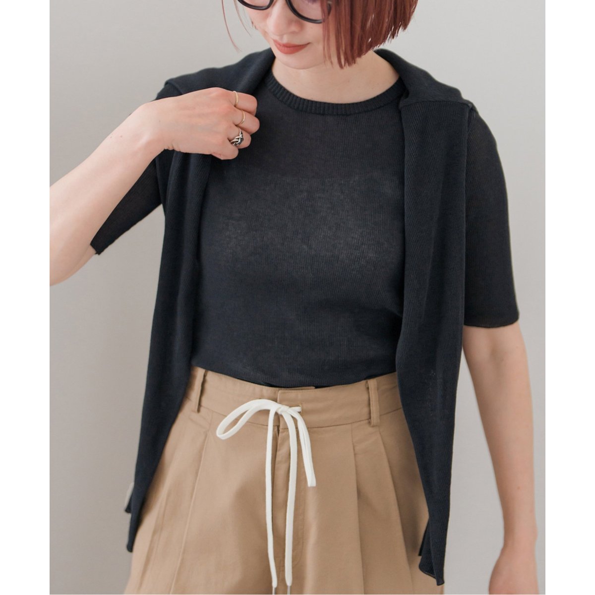 18Gシアーリブハーフスリーブニット | スピック＆スパン(Spick and