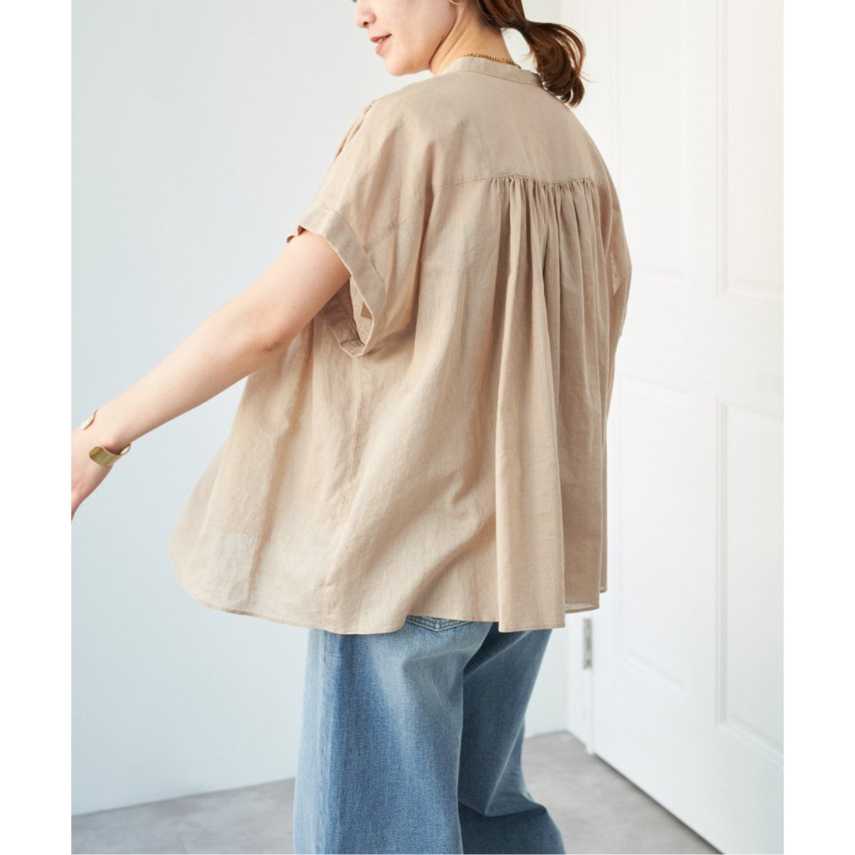 【新品】Spick and Span コットンリネンスクエアフレンチスリーブ 白 WEB限定》コットンリネンスクエアフレンチスリーブ（シャツ
