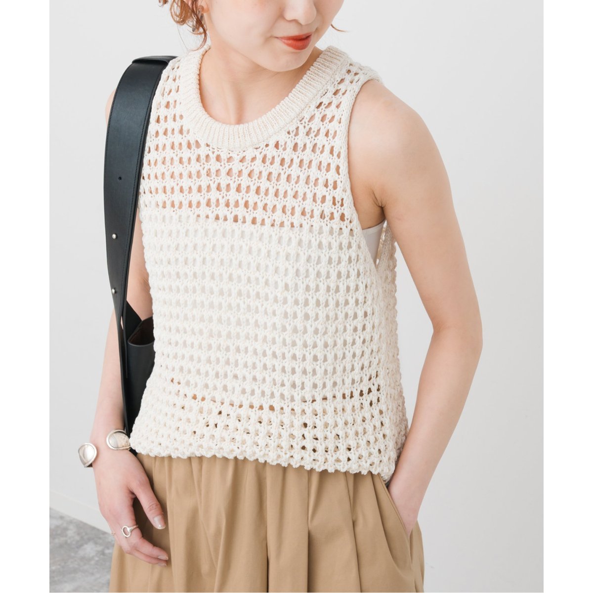 Spick&Span◆25SS/メッシュアメスリニットタンク/ポリエステル/BRW/25080200902020 メッシュアメスリニットタンク | スピック＆スパン(Spick and
