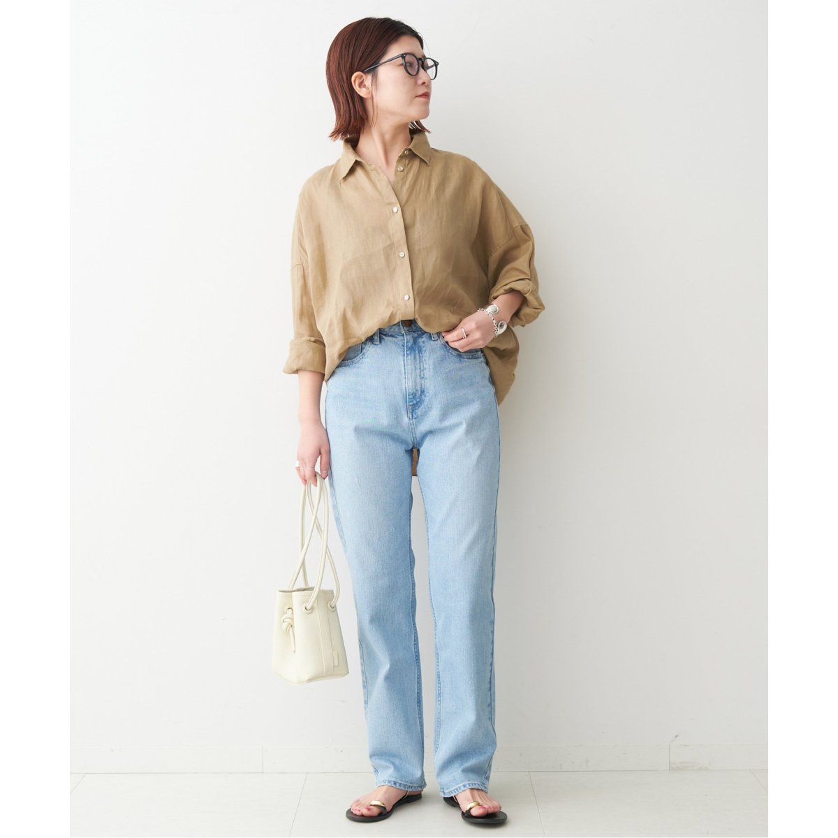 新品　タグ付き　80リネンカシュクールビッグシャツ　ブルー 追加2》80リネンカシュクールビッグシャツ | スピック＆スパン