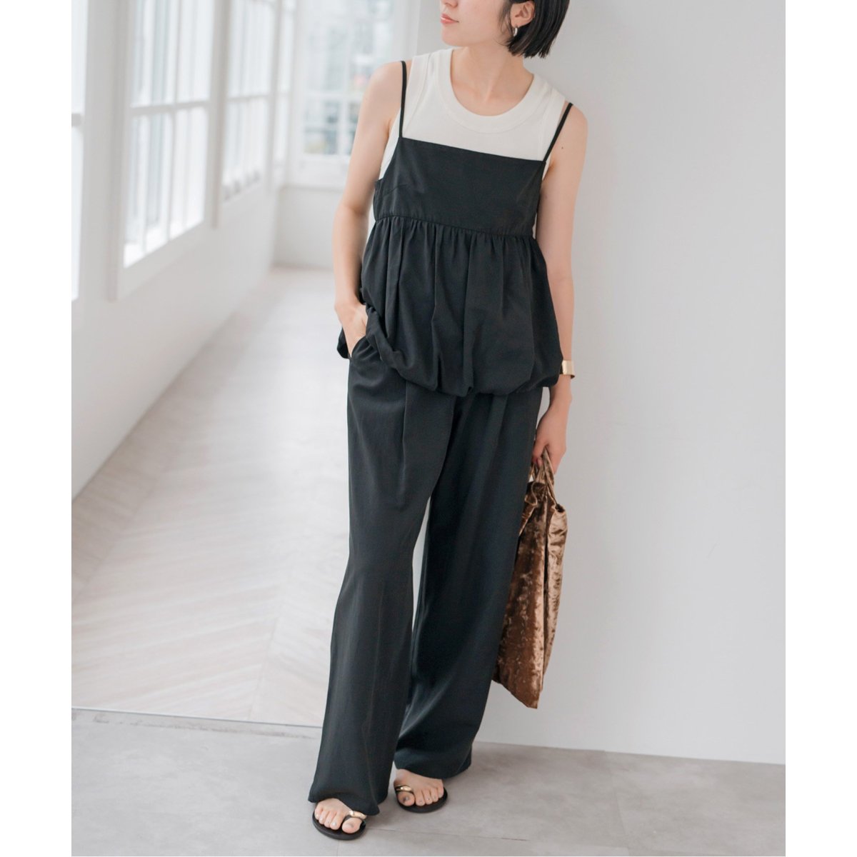 カーキ キャミソール パンツセット S セール】 【2SET】テックリネンキャミソール×パンツセットアップ