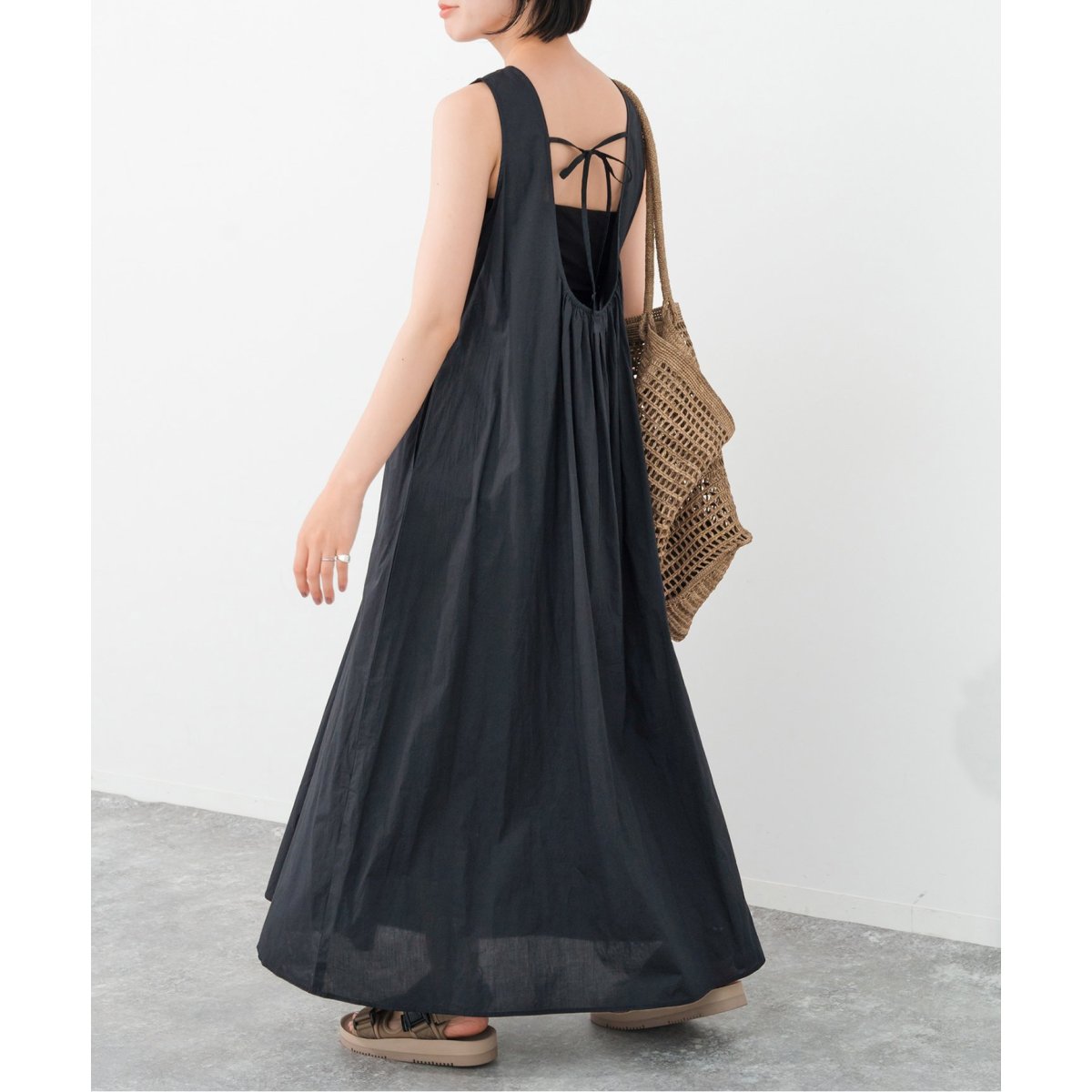 Spick & Span リネンレーヨンストレートワンピース　ブラック　36 リネンレーヨンストレートワンピース | スピック＆スパン(Spick