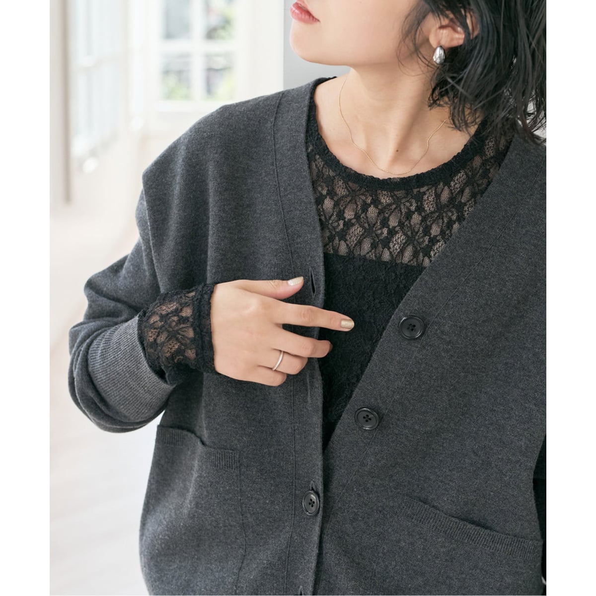 Spick and Span ストレッチレースクルーネックプルオーバー ストレッチレースクルーネックプルオーバー | スピック＆スパン(Spick