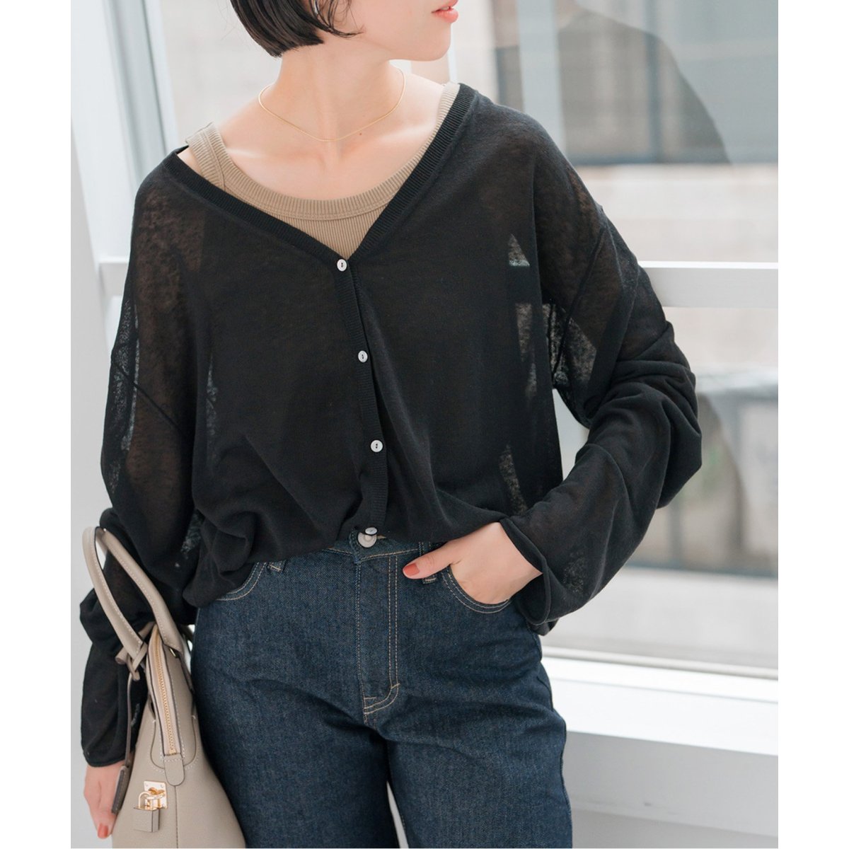 Spick and Span 2WAYシアークルーネックカーディガン★新品 2WAYシアークルーネックカーディガン | スピック＆スパン(Spick