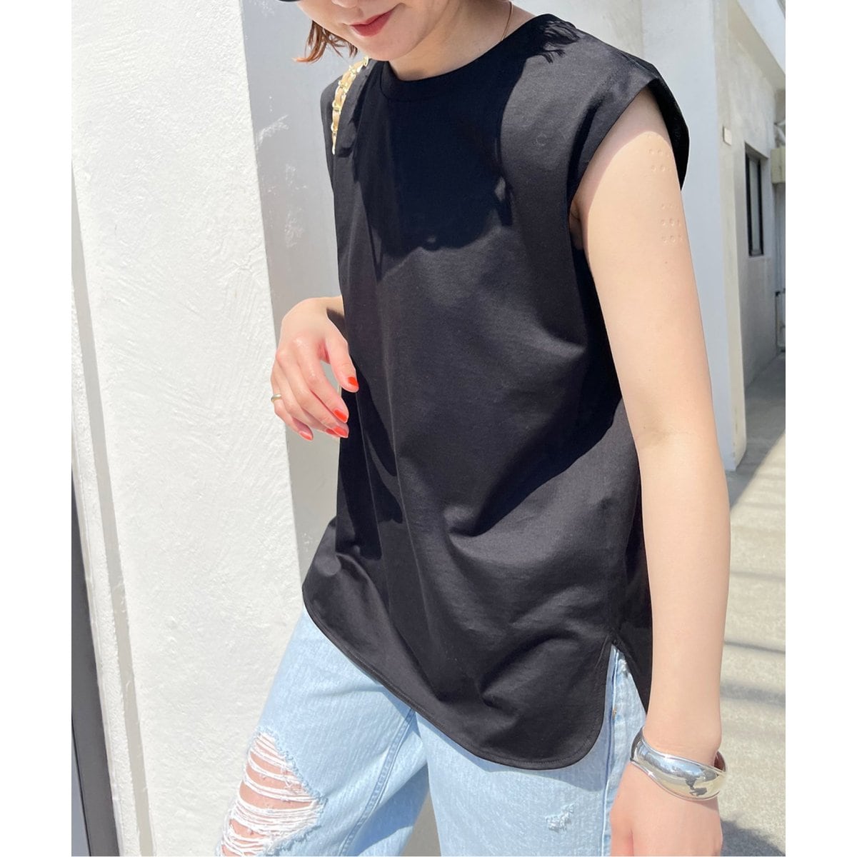spick&span ファブリックコンビフレアスリーブプルオーバー Spick & Span｜ファブリックコンビフレアスリーブプルオーバー
