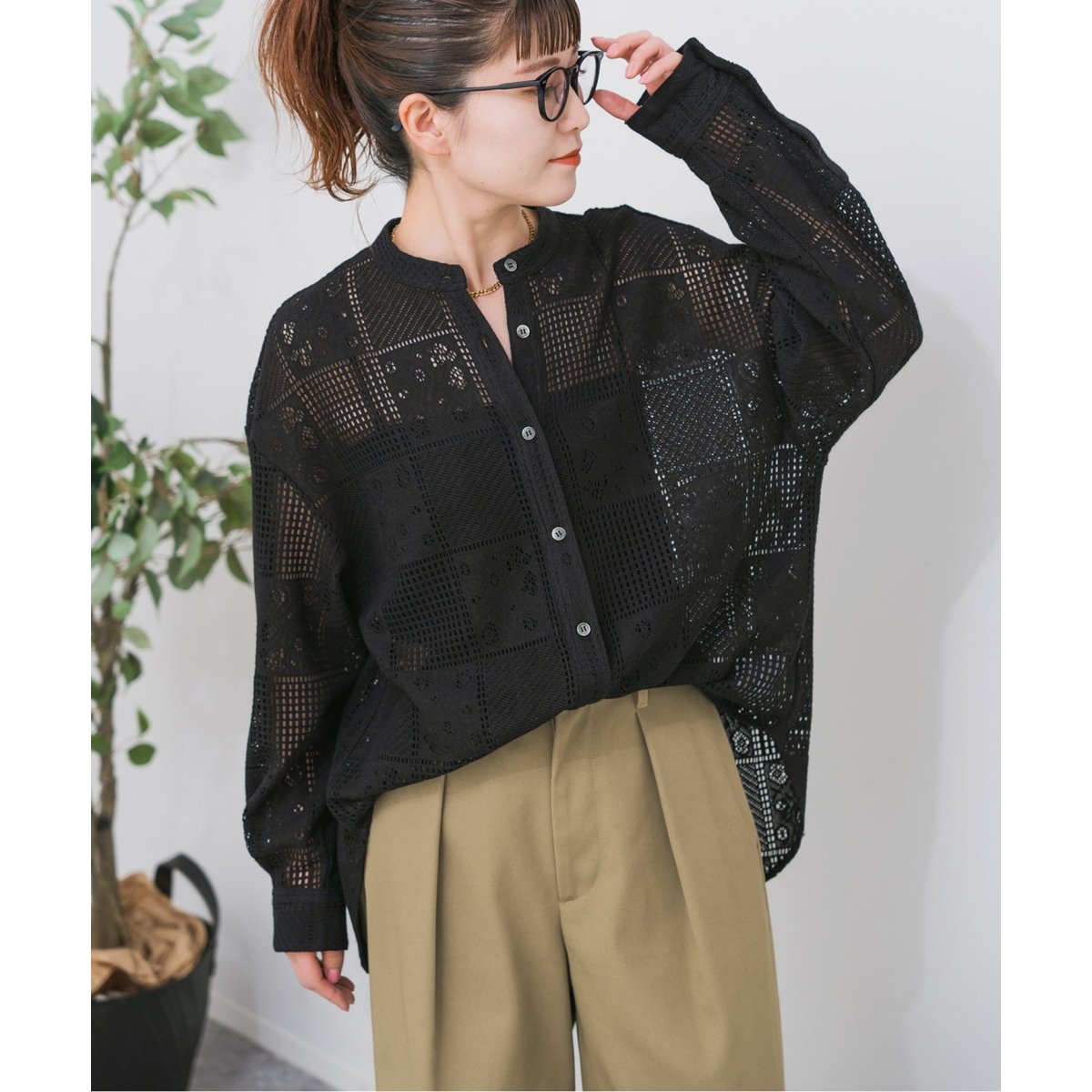 Spick＆Span コットンジョーゼットピンタックブラウス 黒 コットンジョーゼットピンタックブラウス | スピック＆スパン