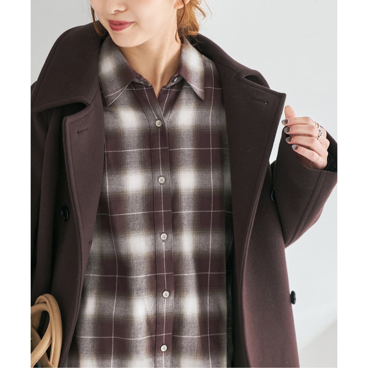 メタルボタンオンブレーチェックルーズシャツ | スピック＆スパン