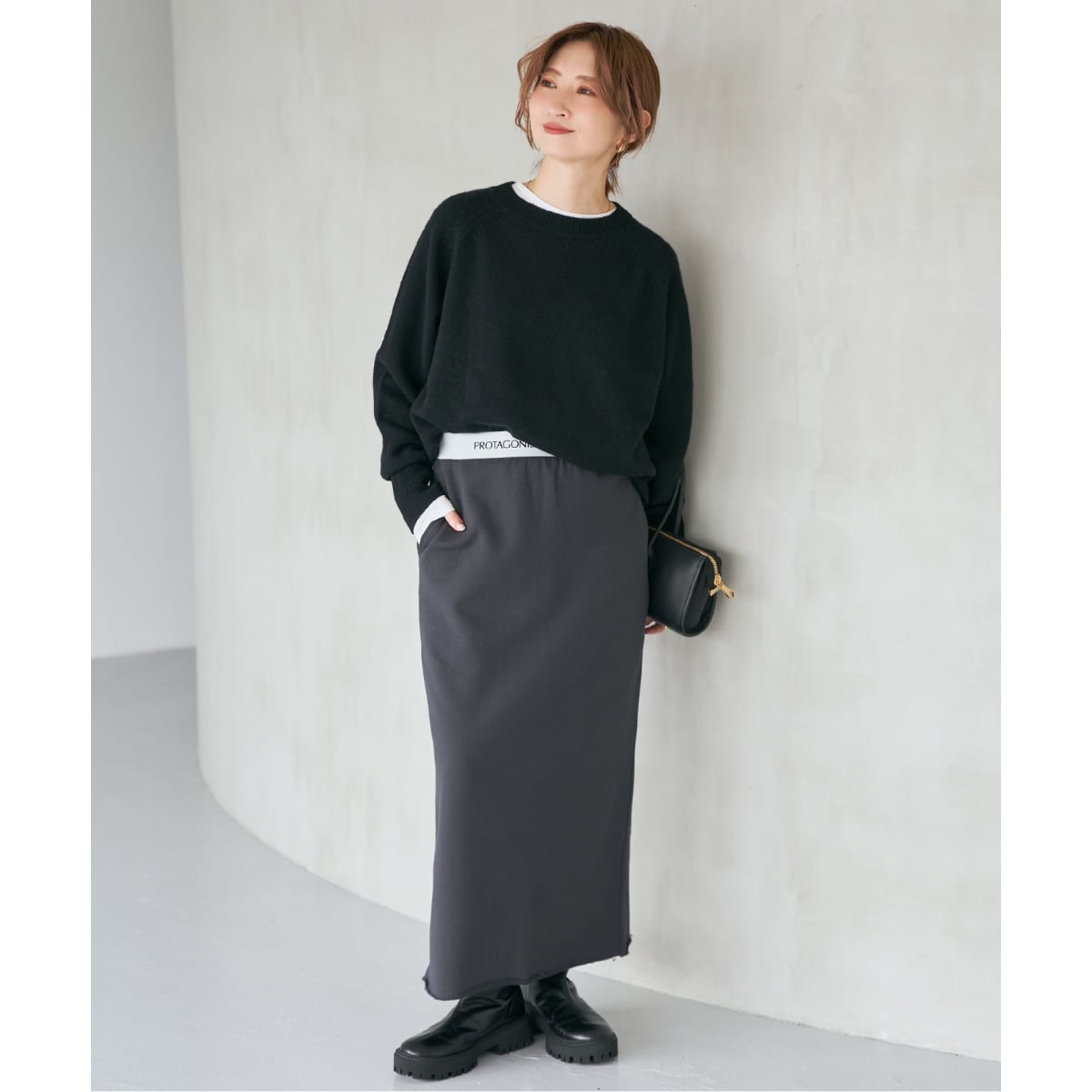 WEB限定カラー有り》ウールカシミヤ ラグランクルーネックニット