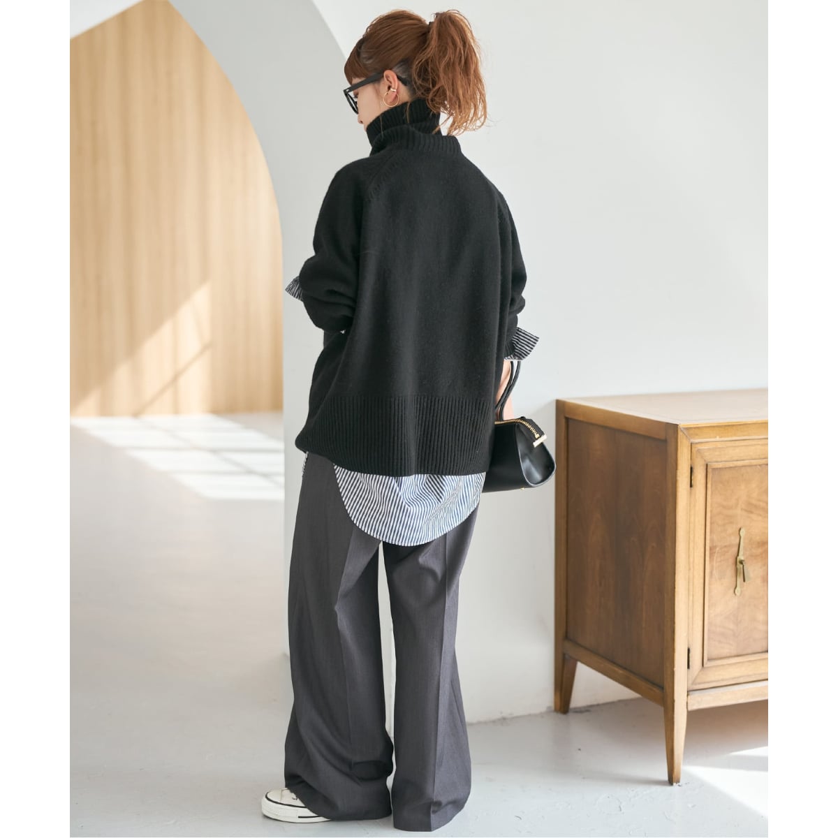 WEB限定カラー有り》ウールカシミヤ ラグランタートルニット