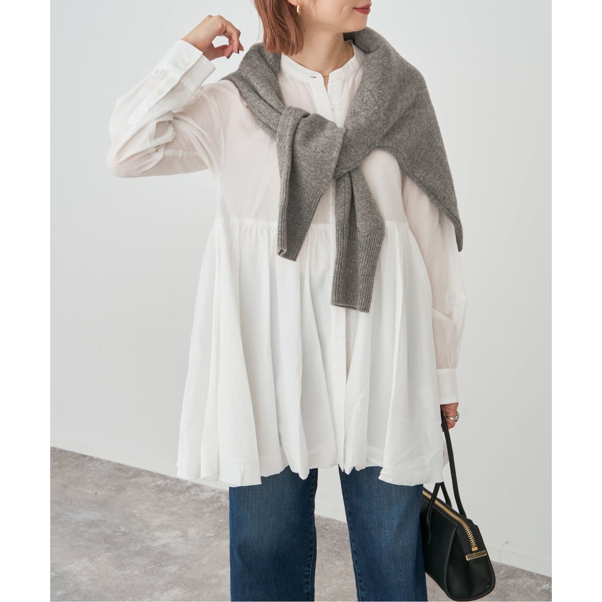 リネンブレンドフレンチヘムギャザーシャツ | スピック＆スパン