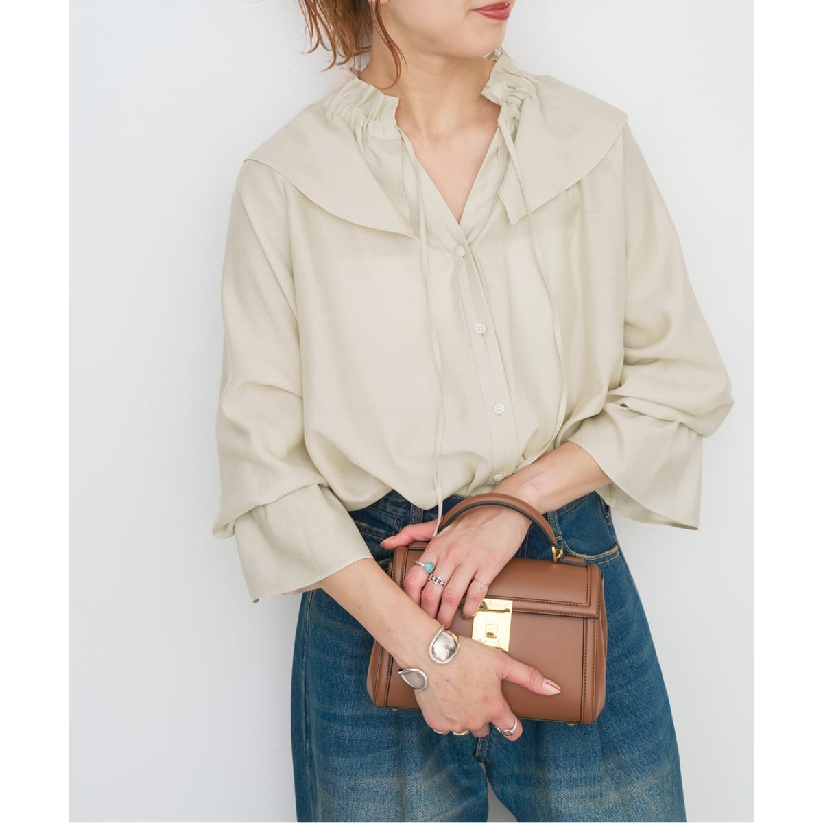 リネンブレンドフレンチヘムギャザーシャツ | スピック＆スパン(Spick