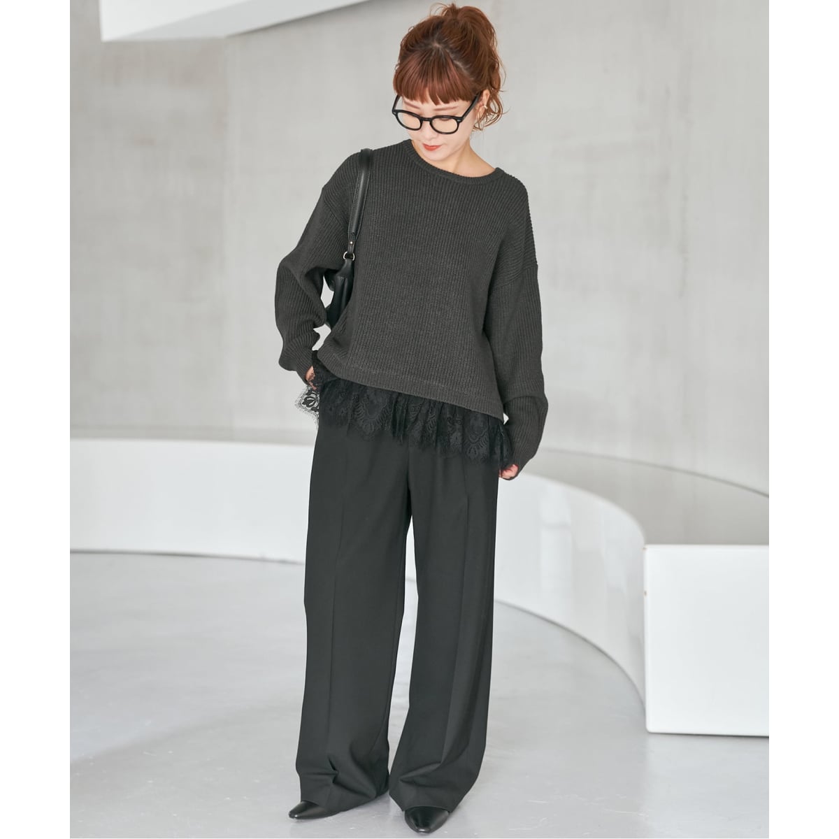 レースドッキング畦ニットプルオーバー | スピック＆スパン(Spick and