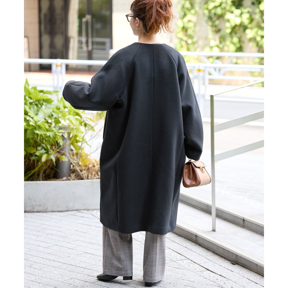 スピックアンドスパン　ウール混ロングコート　ビーバー　ノーカラー　ゆったり　黒 追加》S160ビーバーノーカラーコート | スピック＆スパン(Spick and