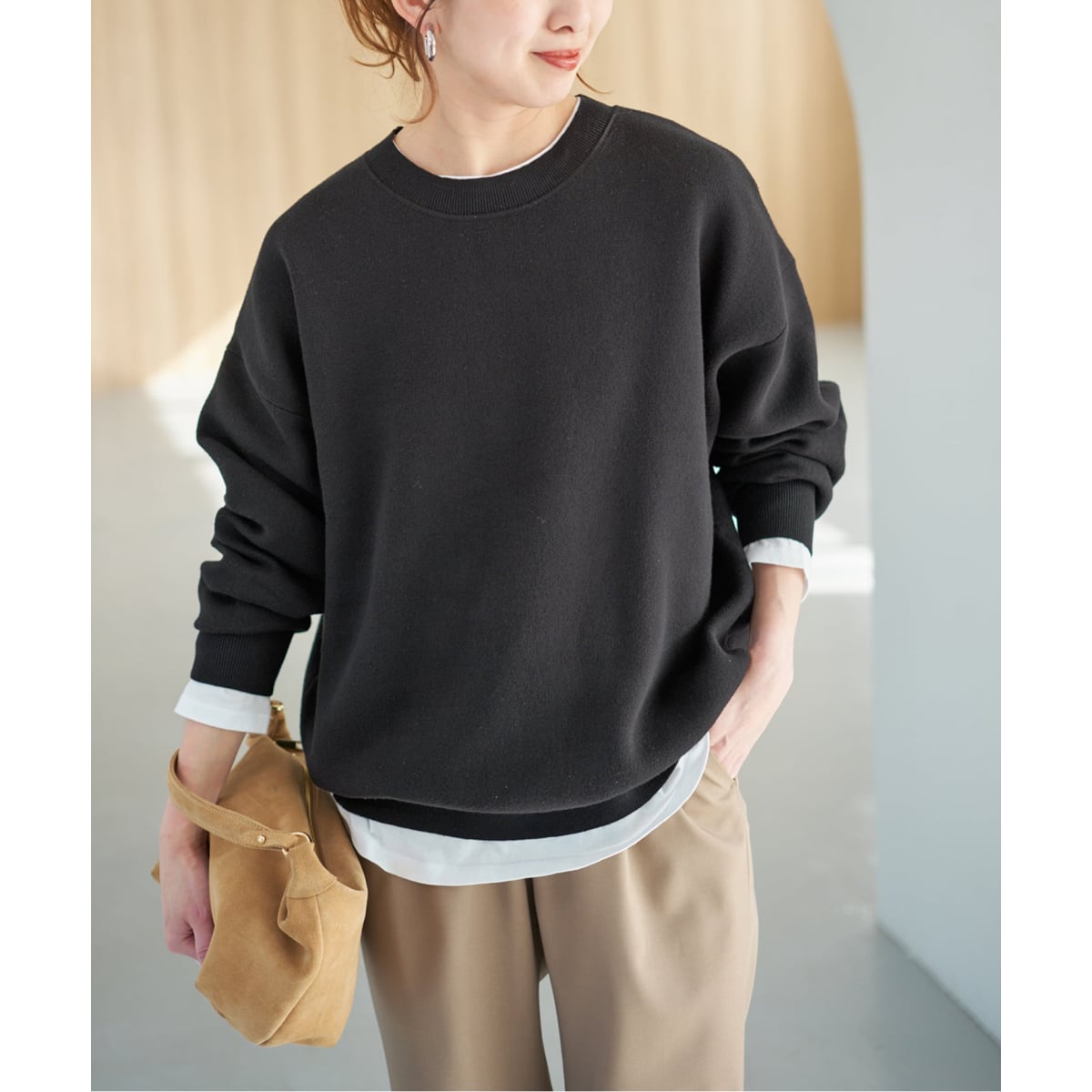 〈スピックアンドスパン〉2枚セットルーズスウェットライクニット&カットソー 一部店舗+WEB限定》2枚SET ルーズニット&カット（ニット／セーター