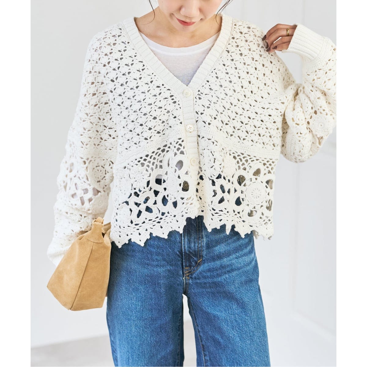 カギ針ローゲージカーディガン | スピック＆スパン(Spick and Span