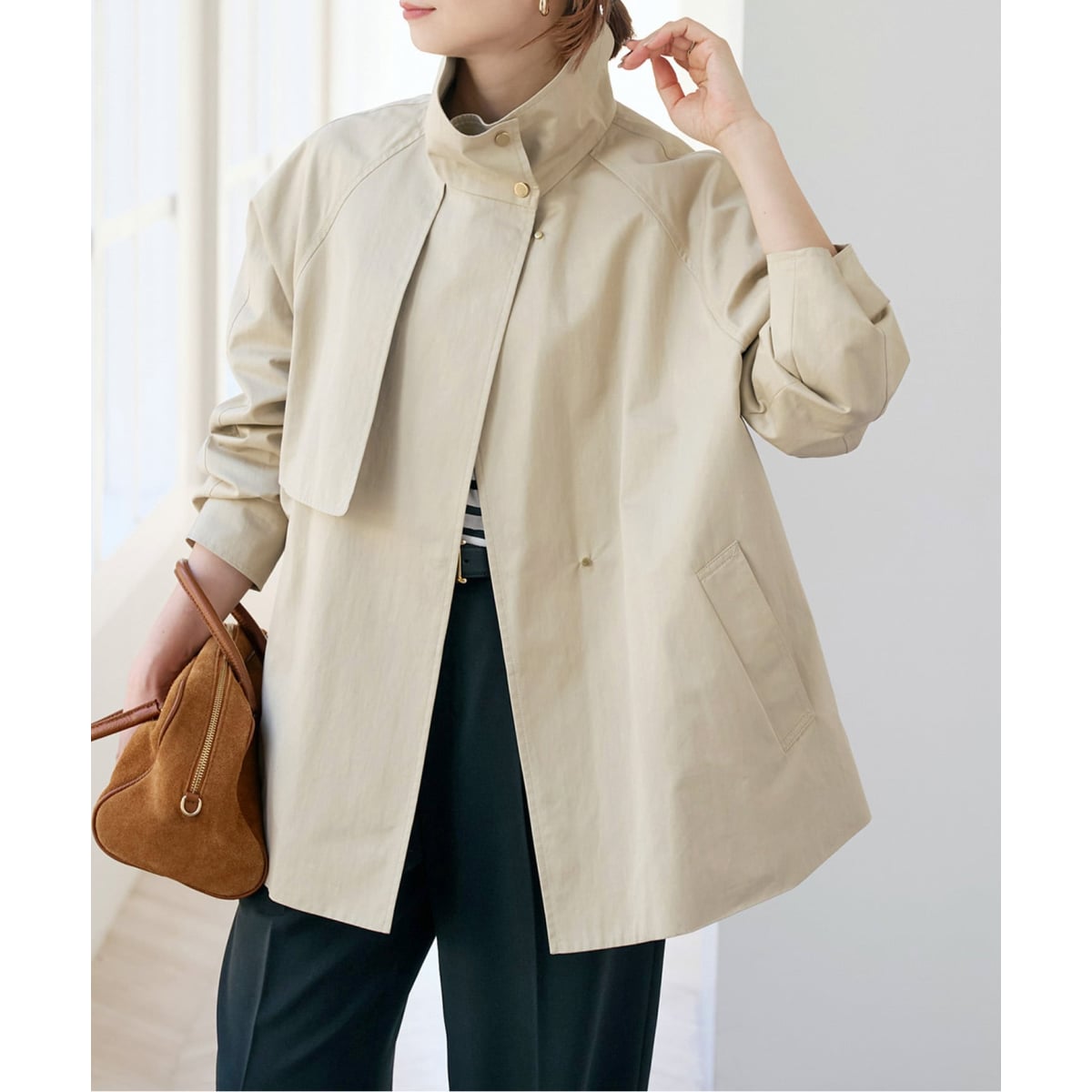 spick and span スタンドカラーショートコート　ベージュ36 今期 CO/PAスタンドカラーショートコート | スピック＆スパン(Spick and